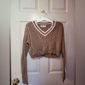 Brown Cropped Hollister V-Neck Sweater